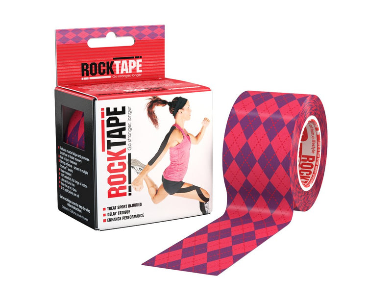 RockTapeRx Kinesiology Tape Athletes, Gentle Adhesive & Sensitive Skin, Ideal for Rehab & Posture Training, 5cm x 5m, Uncut Roll, Pink Argyle Pink Logo Uncut Roll - 5cm Wide Single - NewNest Australia