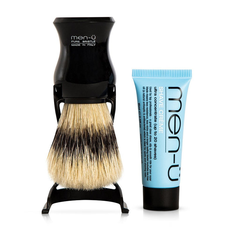 men-u BARBIERE PURE BRISTLE (BLACK) SHAVING BRUSH – Traditional shaving brush set from Italy w/pure bristles. A great introductory shaving brush. Includes 15ml SHAVE CREAM tube. Black - NewNest Australia