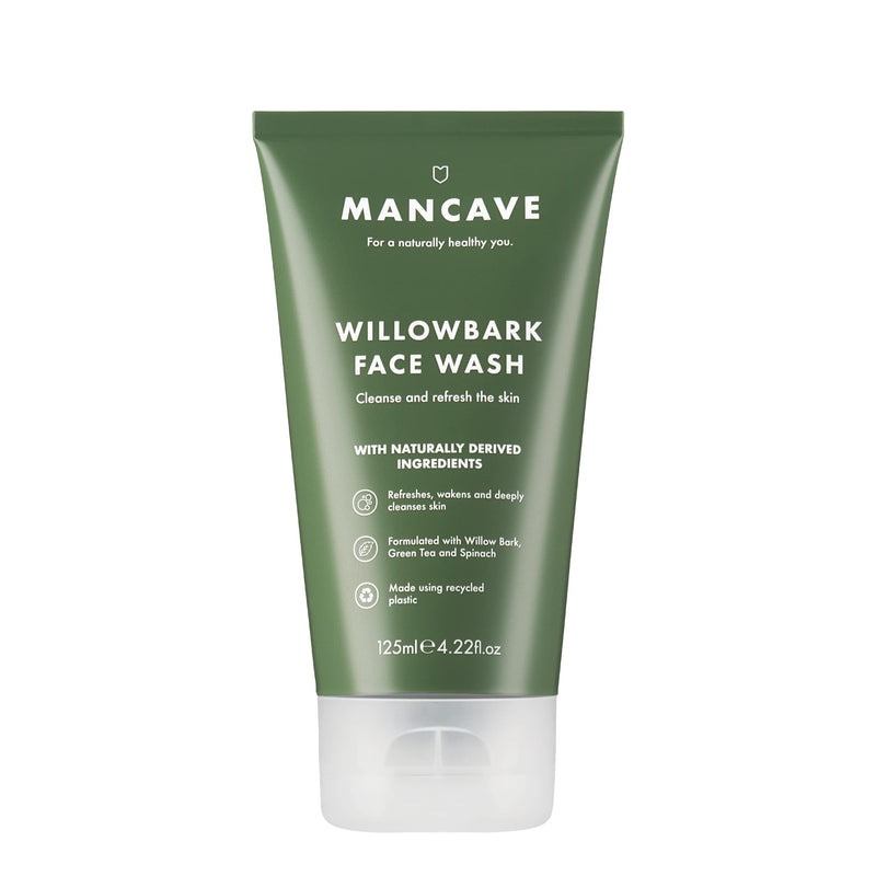 ManCave Willowbark Face Wash 125ml for Men, Cleanse and Detoxify, Lathering Sulphate-Free Formula, Natural Formulation, Vegan Friendly, Tube made from Recycled Plastics Single Pack - NewNest Australia