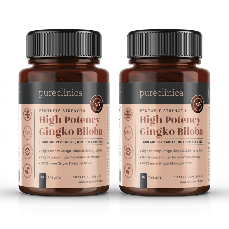 Pureclinica High Potency Ginkgo Biloba 30,000mg. 6 months supply 5 times the strength of competitor products with 600mg 50:1 extract and 24% Flavone Glycosides per tablet - NewNest Australia