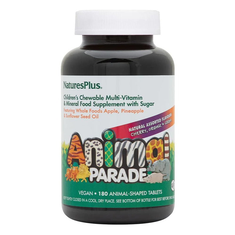 NaturesPlus Animal Parade Children’s Multivitamin Assorted Flavours - Plant Based, All Natural Multivitamin for Kids - Vitamin C, Zinc, Methyl Bs, D3 - Gluten Free, Vegan - 180 Chewable Tablets - NewNest Australia