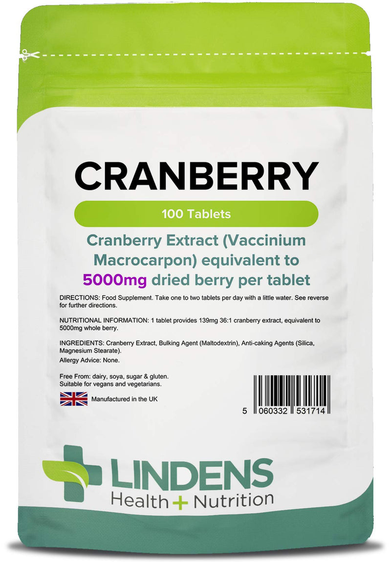 Lindens Cranberry Juice 5000mg Tablets - 100 Pack - Easy Way to Work Cranberry Into Your Day, Rich in Polyphenols & Antioxidants, Popular with Women - UK Manufacturer, Letterbox Friendly - NewNest Australia