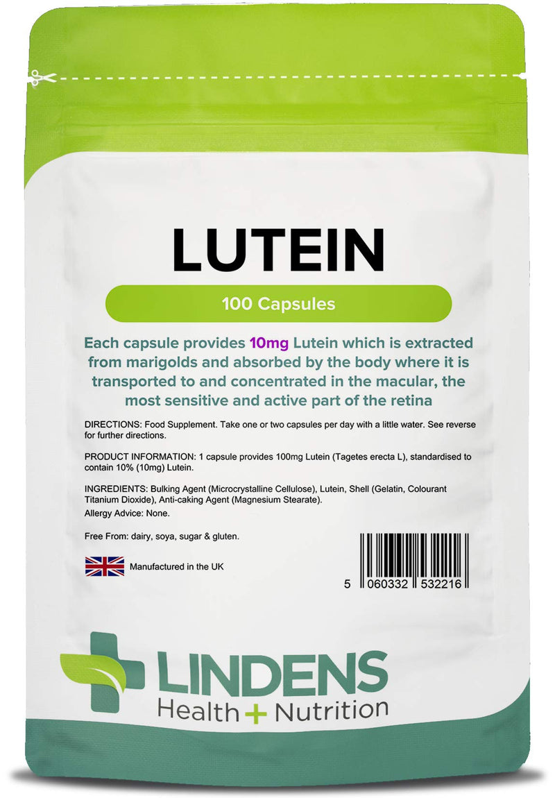 Lindens Lutein 10mg (Marigold Extract) Capsules - 100 Pack - Standardised Potent Extract & Rapid Release, Easy Swallow Capsule - UK Manufacturer, Letterbox Friendly - NewNest Australia