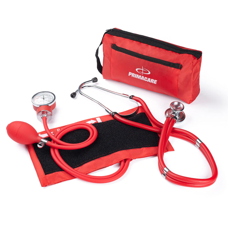 Primacare DS-9181-RD Professional Aneroid Sphygmomanometer and Sprague Rappaport Stethoscope, Manual Blood Pressure Kit with Cuff and Carrying Case, Red - NewNest Australia