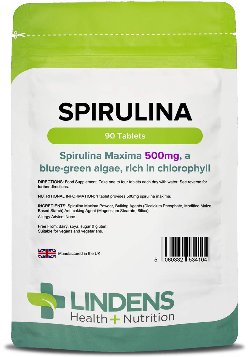 Lindens Spirulina 500mg Tablets - 90 Pack - Spirulina Maxima is A Blue-Green Algae, Rich in Chlorophyll and Well Renowned Superfood - UK Manufacturer, Letterbox Friendly - NewNest Australia