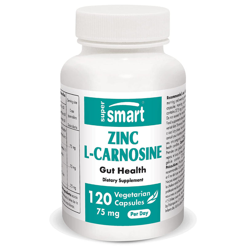 Supersmart - Zinc L-Carnosine 75 mg Per Serving - Gut Health & Anti Inflammatory Supplement - Help Reduce Acid Reflux | Non-GMO & Gluten Free - 90 Vegetarian Capsules - NewNest Australia