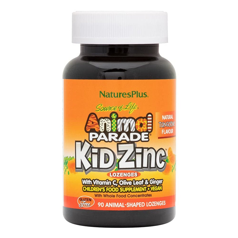 NaturesPlus Animal Parade Kid Zinc Lozenges - Tasty Tangerine Zinc and Vitamin C, Ginger, Olive leaf - Vision, Cognitive, Immune Support - Vegan, Gluten Free - 90 Animal Shaped Tablets - NewNest Australia