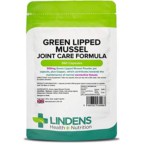 Lindens Green Lipped Mussel 500mg Capsules - 360 Pack - Joint Care Formula in Convenient, Rapid Release Capsules - UK Manufacturer, Letterbox Friendly - NewNest Australia