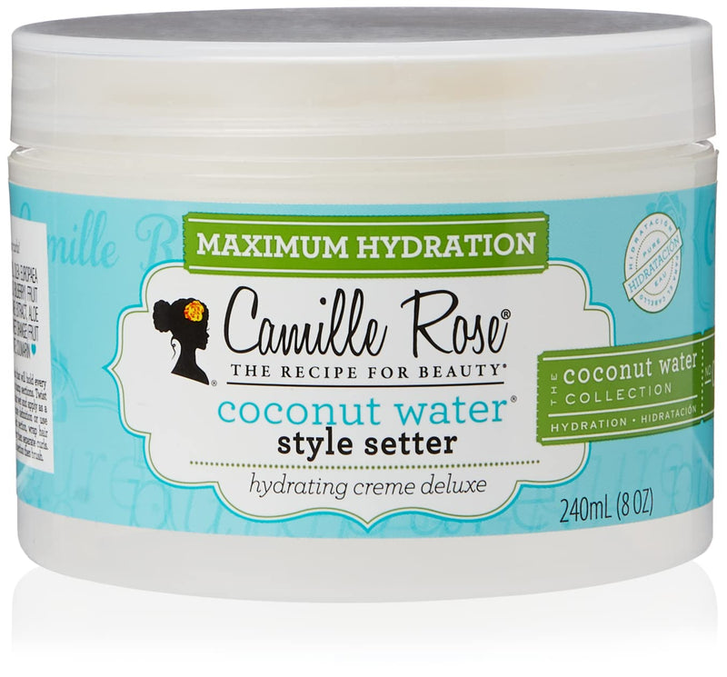 Camille Rose Coconut Water Style Setter, tropical cream hair gel, crafted to hydrate and hold styles in place. Natural, clean formula. For coily, curly, wavy hair 240ml - NewNest Australia