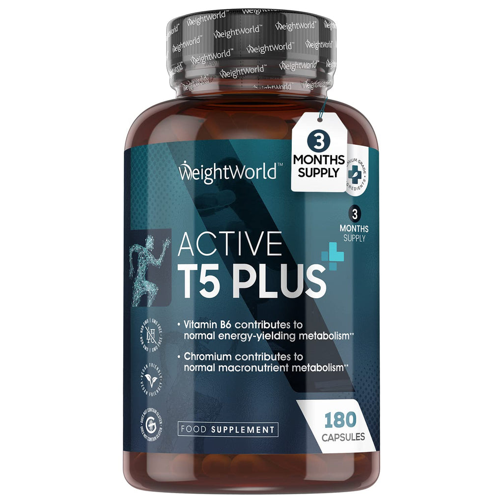 Active T5 Plus - 180 Vegan Capsules - Workout Supplement with Vitamin B6, Green Tea Extract, Green Coffee Bean Extract & L-tyrosine- 3 Months Supply - Metabolism & Energy Supplement for Men & Women - NewNest Australia