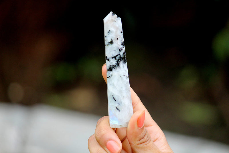 Jet International Women's Genuine Exquisite Rainbow Moonstone Obelisk Tower Jumbo 8 Facet Aura Rock Crystal Natural Polished Earth Spirit Balance Point Gemstone Spiritual Chakra Balancing Psychic - NewNest Australia