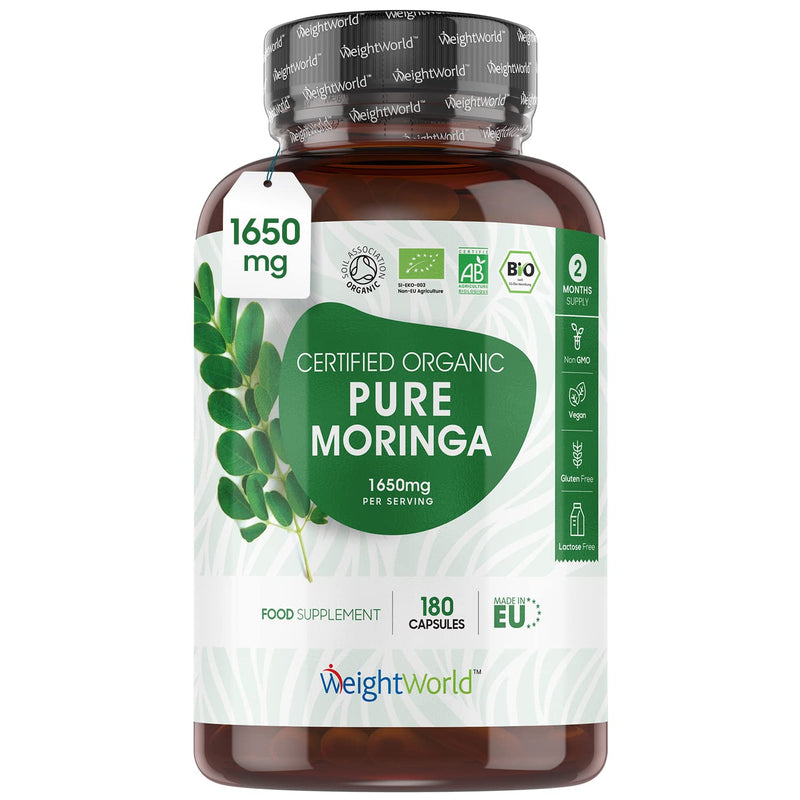 Organic Moringa Capsules 1650mg - 180 Vegan Moringa Leaves Capsules (2 Month Supply) - Soil Association Certified Pure Moringa Powder Supplement (Not Moringa Tablets) - High Strength Moringa Oleifera - NewNest Australia