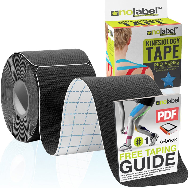 NO LABEL Black Pre Cut Kinesiology Tape - 5m Roll Pre-Cut Black Body Tape - Black Sports Tape - Black Medical Tape - Black Physio Tape - Black Muscle Tape For Muscle Recovery - Free PDF Ebook Taping Guide 1 x Roll - NewNest Australia