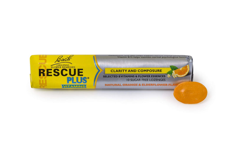 Rescue Plus Lozenge, Orange and Elderflower Flavour, food supplement, to support normal mental performance, Vitamins B5 and B12, Alcohol free, 10 Lozenges, Packaging may vary - NewNest Australia