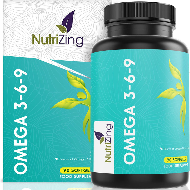 Omega 3 6 9 Triple Strength Fish Oil + Flaxseed Oil & Sunflower Oil - EPA & DHA - High Strength 1000mg - Made in The UK - Omega369 in one softgel by NutriZing - Potent Essential Fatty Acids - NewNest Australia