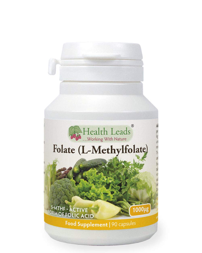 Folate (L-Methylfolate) 1000μg x 90 Capsules, 5-MTHF Active Form of Folic Acid/Vitamin B9, Please See Our 400mcg Version for Pregnancy, Magnesium Stearate Free, Made in Wales - NewNest Australia