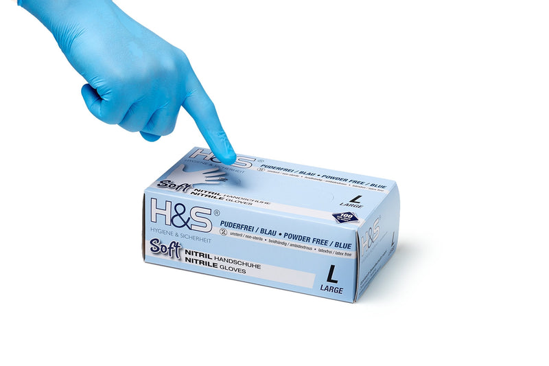 Nitrile Gloves by H&S (9 L Large, blue), box of 100, powder free, latex free, eudermic, hospital quality medical grade disposable examination gloves, nonsterile ambidextrous, commercial use L (Pack of 100) - NewNest Australia