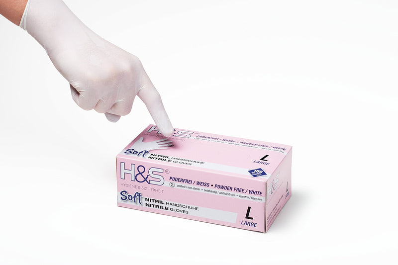 Nitrile Gloves by H&S (7 S Small, White), Box of 100, Powder Free, Latex Free, eudermic, Hospital Quality Medical Grade Disposable Examination Gloves, nonsterile ambidextrous, Commercial use S (Pack of 100) - NewNest Australia