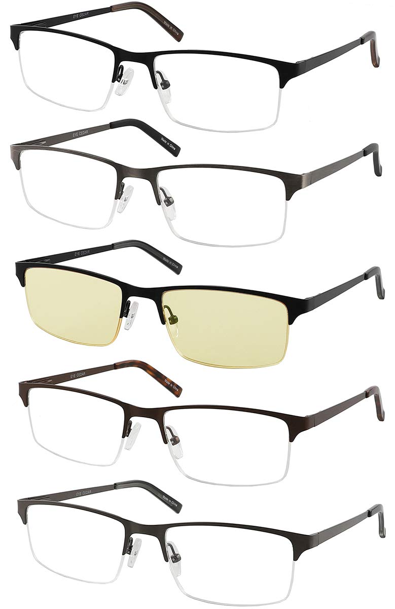 Amcedar 5-Pack Reading Glasses Men Metal Half-Frame Spring Hinges Rectangle Style Stainless Steel Material Includes Computer Readers +1.00 5 Pairs Mix 1.0 x - NewNest Australia