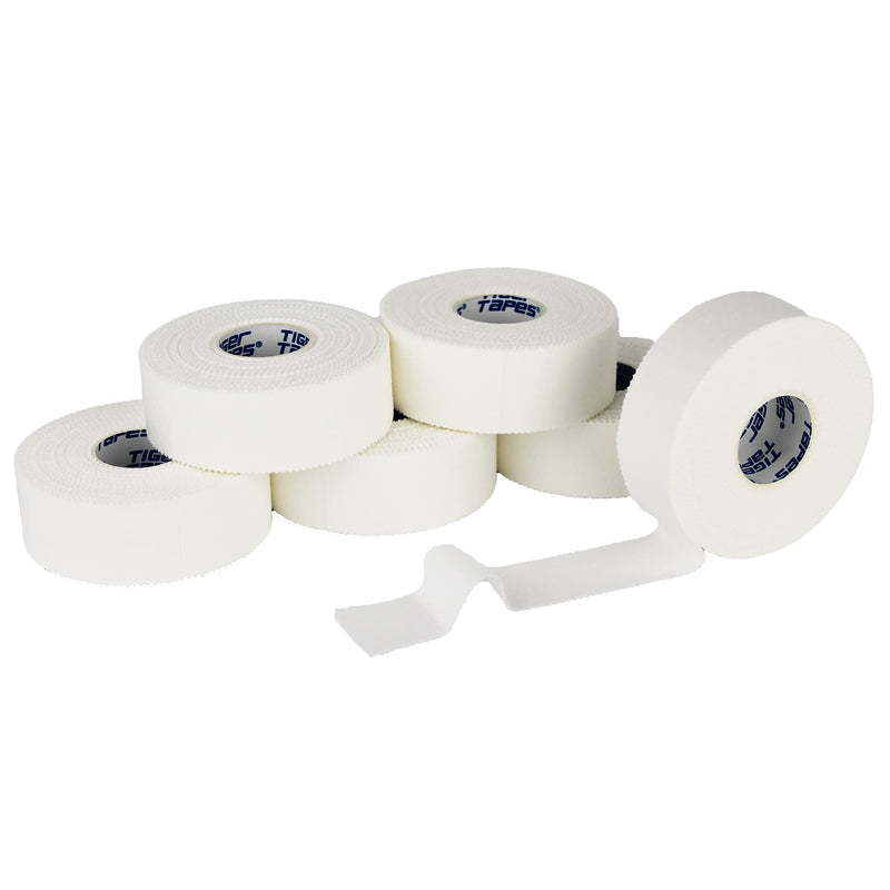 TIGERTAPES - Pack of 6 Rolls Zinc Oxide Strapping (2.5cm x 13.7m) - Long Sports Tape - Easy to Apply Sports Injury Tape for Sports Healthcare Professionals - Hand Tearable - White 2.5cm x 13.7m - NewNest Australia