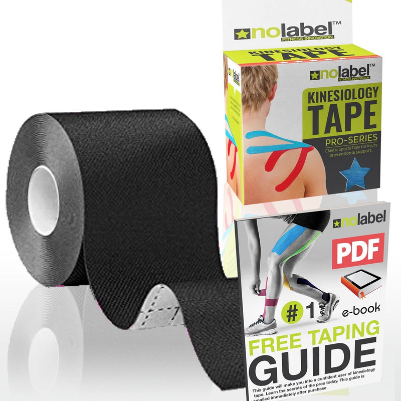 NO LABEL Black Kinesiology Tape Uncut - 5m Roll Un-Cut Black Body Tape - Black Sports Tape - Black Medical Tape - Black Physio Tape - Black Muscle Tape For Muscle Recovery - Free PDF Ebook Taping Guide - NewNest Australia