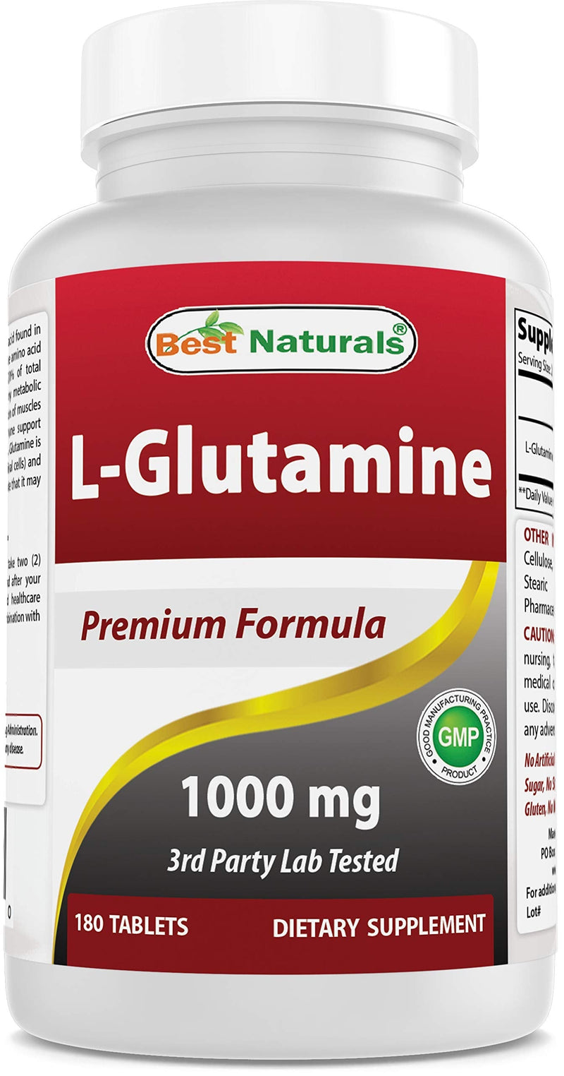 Best Naturals L-Glutamine 1000 mg 180 Tablets - Glutamine Fuel for Workout & Supports Muscle Recovery from Workouts (180 Count (Pack of 1)) 180 Count (Pack of 1) - NewNest Australia