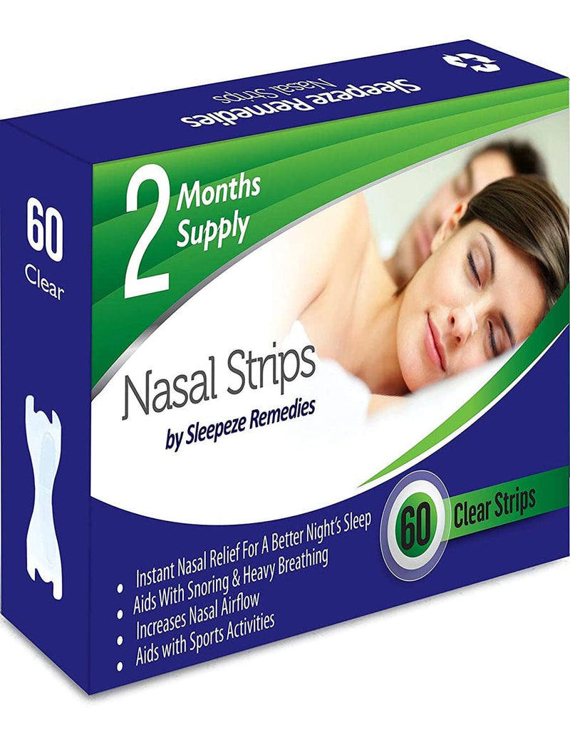 Nasal Strips Large, Clear (x 60 Pack) Nose Strips to Stop Snoring, Snore Strip to Help You Breathe Through Your Nose, Snore Stopper, Anti Snoring Breathing aids for Sleep by Sleepeze Remedies - NewNest Australia