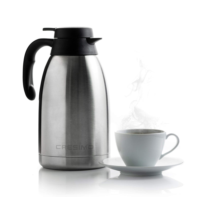 Cresimo 2 Litre Stainless Steel Coffee Jug / Double Walled Vacuum Tea Carafe / 12 Hour Heat Retention / 24 Hour Cold Retention / Thermal Insulated Airpot - NewNest Australia