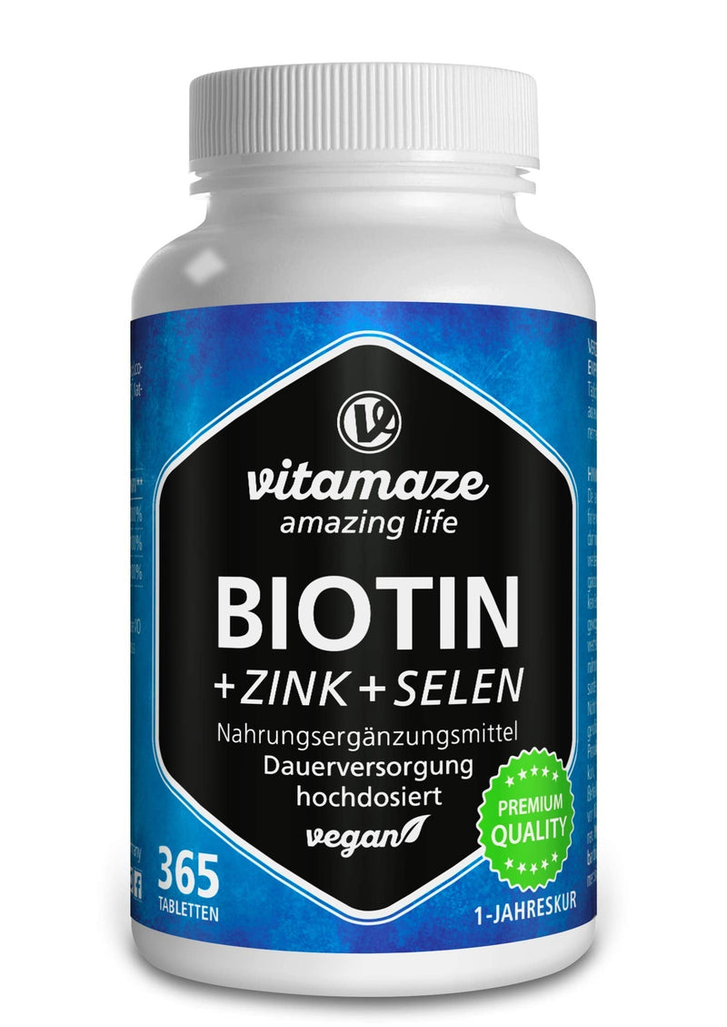 Vitamaze® Biotin 10000 mcg High Dose + Selenium + Zinc for Hair Growth, Skin and Nails, 365 Vegan Tablets for 1 Year, German Quality, No Unnecessary Additives - NewNest Australia