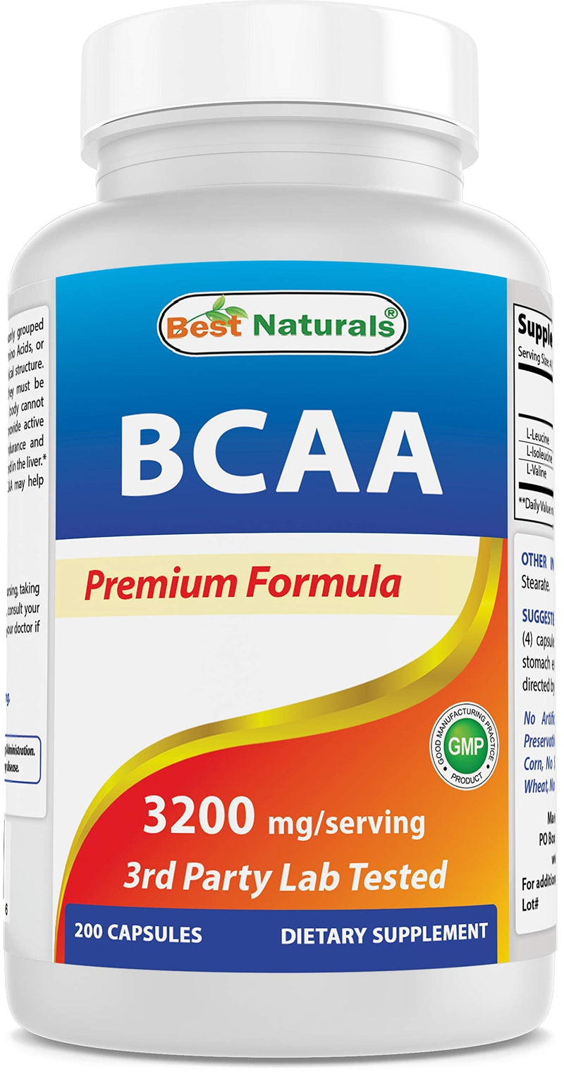 Best Naturals BCAA Branch Chain Amino Acid, 3200mg per Serving, 200 Capsules - Pharmaceutical Grade - 100% Pure Instantized Formula | Pre/Post Workout Bodybuilding Supplement | Boost Muscle Growth - NewNest Australia