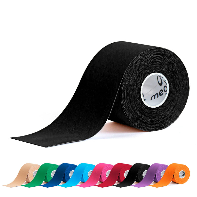 Meglio Kinesiology Tape - Uncut 5 Metre Roll - Therapeutic and Hypoallergenic - For Muscle Support & Sports Injury Recovery - Breathable & Waterproof - Knee, Ankle, & Wrist - Long Lasting Adhesive Black - NewNest Australia