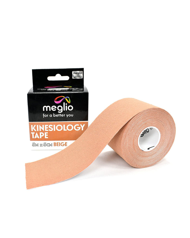 Meglio Kinesiology Tape - Uncut 5 Metre Roll - Therapeutic and Hypoallergenic - For Muscle Support & Sports Injury Recovery - Breathable & Waterproof - Knee, Ankle, & Wrist - Long Lasting Adhesive Beige - NewNest Australia