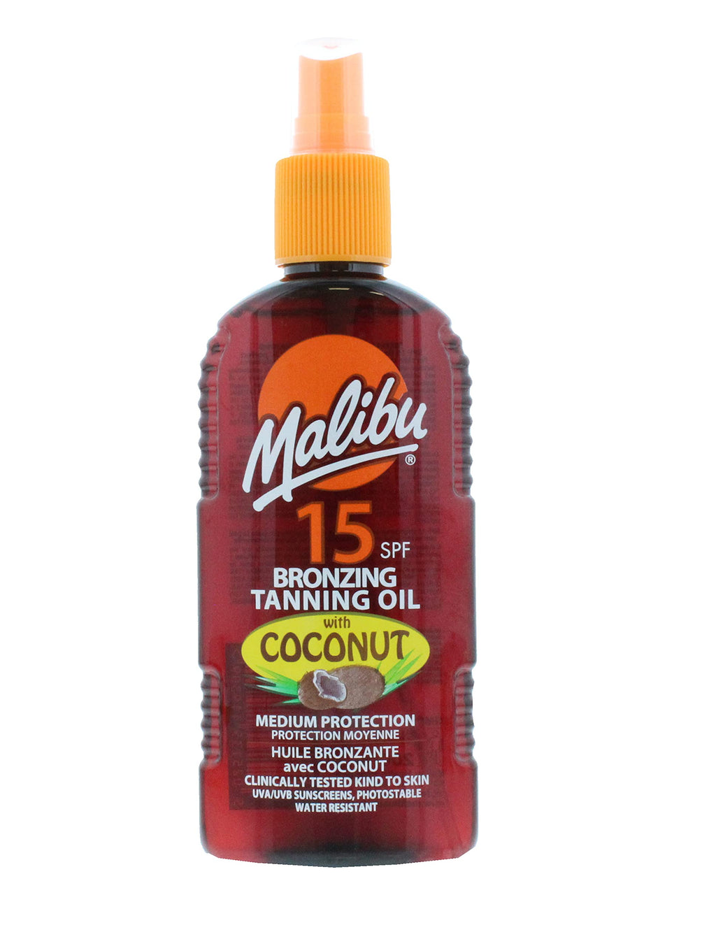 Malibu Medium Sun Protection Water Resistant Bronzing Tanning Oil Spray SPF 15 with Coconut Oil, 200ml - NewNest Australia