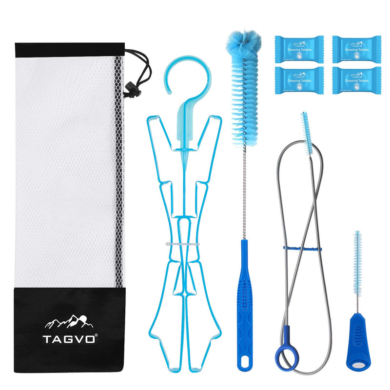 TAGVO Hydration Bladder Cleaning Kit for Universal Water Reservoir, 4 in 1 Cleaner Set-Flexible Long Brush for Hose, Small Brush for Bite Valve, Big Brush for Bladder & Collapsible Hanger for Drying - NewNest Australia
