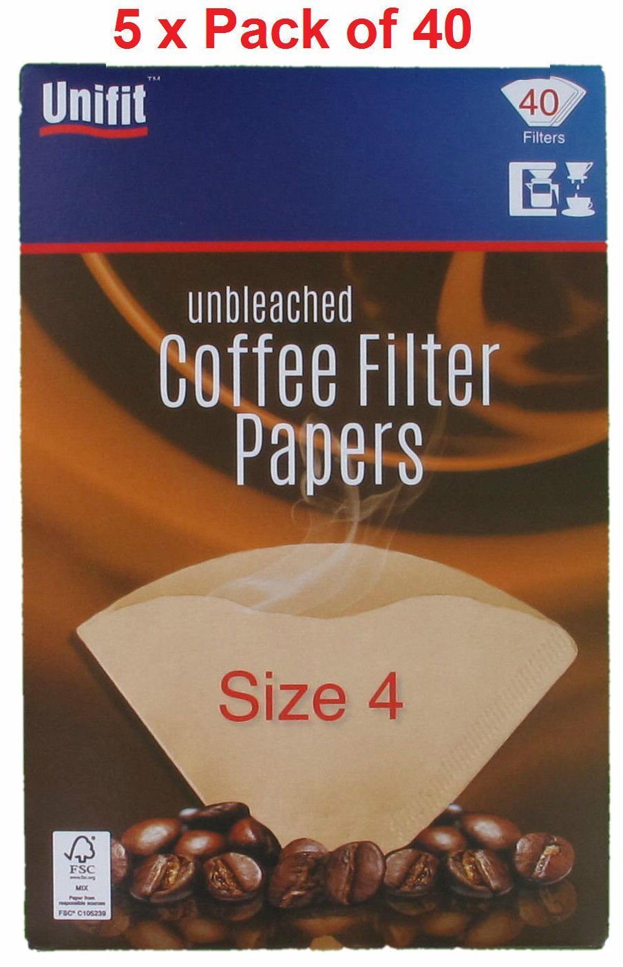 Pack of 200 Brown Coffee Filter Papers Size Four (4 or 1x4) suitable for coffee filter machines and cones- - NewNest Australia
