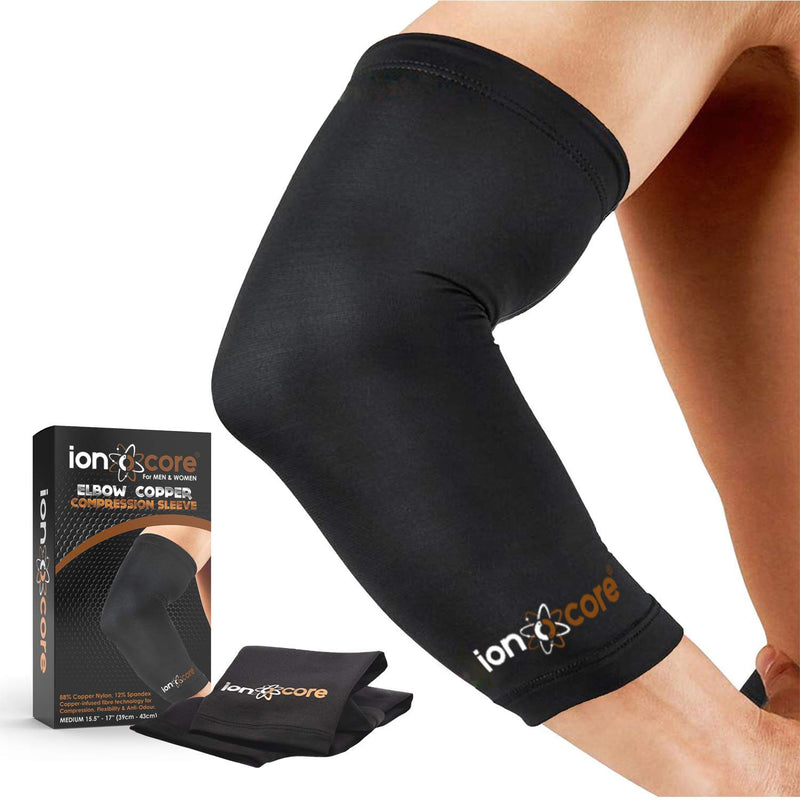 Ionocore Elbow Supports Sleeve with Copper Compression | Arm Support, Joint Protection, Pain Relief & Recovery, Golfers & Tennis Elbow | Nylon & Spandex Compression Arm Sleeve | Medium: 10.5"-12" Black Medium: 10.5"-12" - NewNest Australia