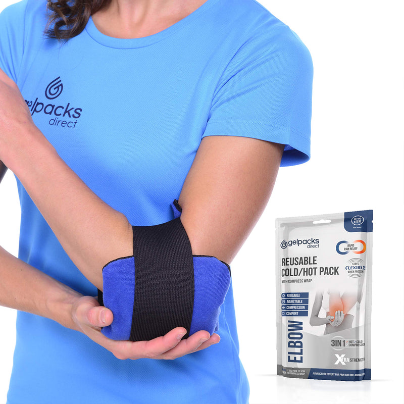 Elbow Gel Ice Pack for Sports Injuries, Reusable Support Strap for Tennis and Golfers Joint Pain Relief, Hot / Cold Compress Wrap - Flexible When Frozen, One-Hand Application by Gelpacks Direct - NewNest Australia