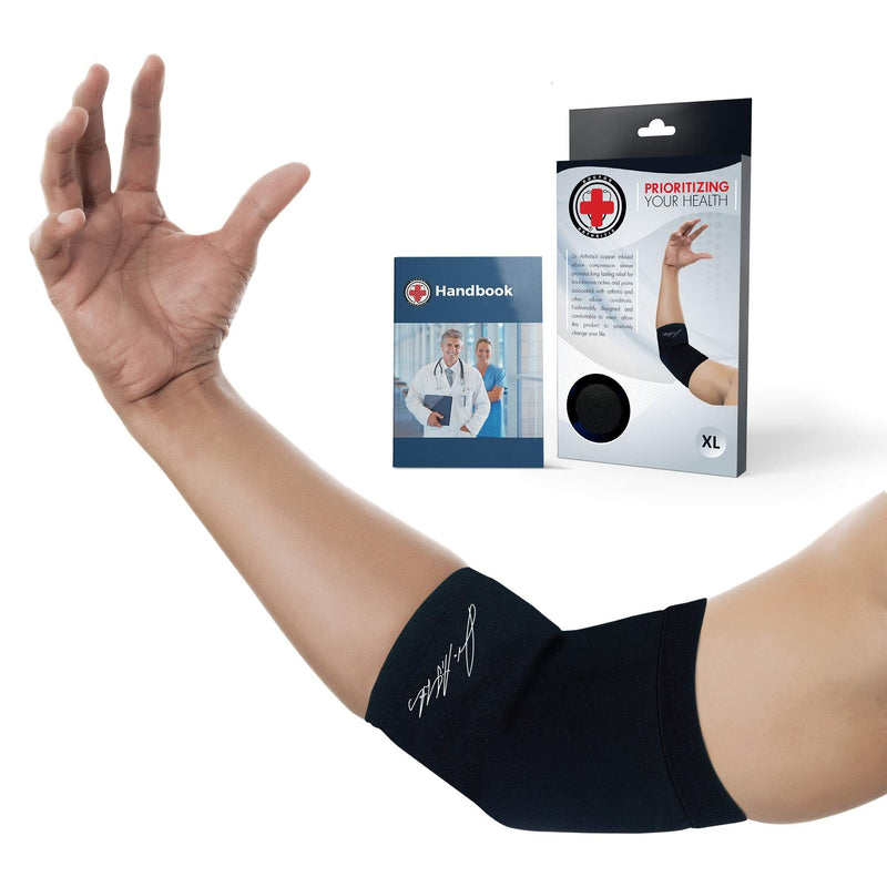 Doctor Developed Copper Elbow Support Compression Sleeve and Doctor Written Handbook- Relief from Tennis/Golfers Elbow & Other Elbow Conditions - Excellent Customer Support L (Pack of 1) - NewNest Australia