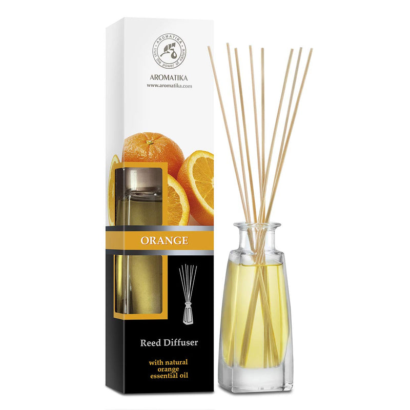 Orange Reed Diffuser w/Natural Essential Orange Oil 100ml - Fresh & Long Lasting Fragrance - 0% Alcohol - Gift Set w/ 8 Bamboo Sticks - Best for Aromatherapy - Spa - Home - Kitchen - Bath - Office - NewNest Australia