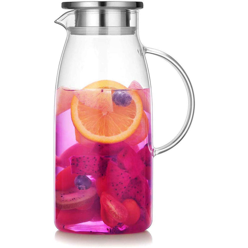 Artcome 60 Ounces Glass Iced Tea Pitcher with Stainless Steel Strainer Lid, Hot/Cold Water Jug, Juice Beverage Carafe - NewNest Australia