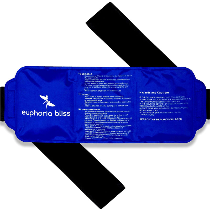 Hot & Cold Reusable and Flexible Gel Ice Pack for Pain Relief with Straps - Fits Any Body Parts - Flexible After Frozen - Back, Shoulders, Neck, Waist, Wrist, Arms, Ankle, Calves 14'' X 6'' (Blue) - NewNest Australia