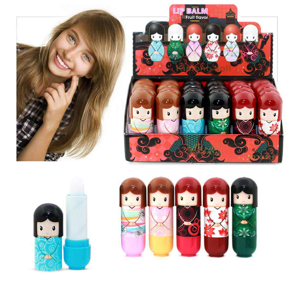 Lip Balm Doll Shaped 24 Lips Balms x 2.5 Grams, 6 Different Case Designs Display Box Wholesale Price (1 Box) 24 Lip Balms (1 Box) - NewNest Australia