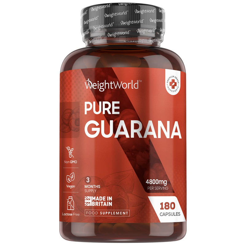 Guarana Capsules 4800mg - 180 Vegan Capsules (3 Month Supply) - Natural Caffeine Supplement - 4X More Caffeine Than Coffee - High Strength Guarana Extract - GMO Free Dietary Supplement - Made in UK - NewNest Australia