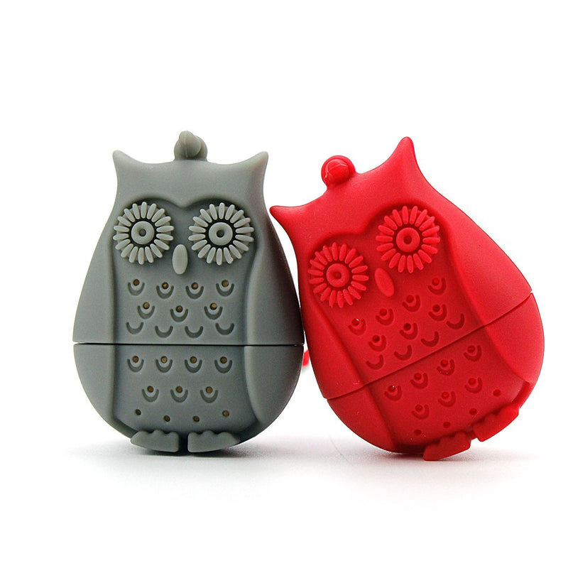 i-JCT Owl Tea Ball Infuser Strainer Owl Silicone Tea Bag Filter 2PCS (GREY+RED) Grey+red - NewNest Australia