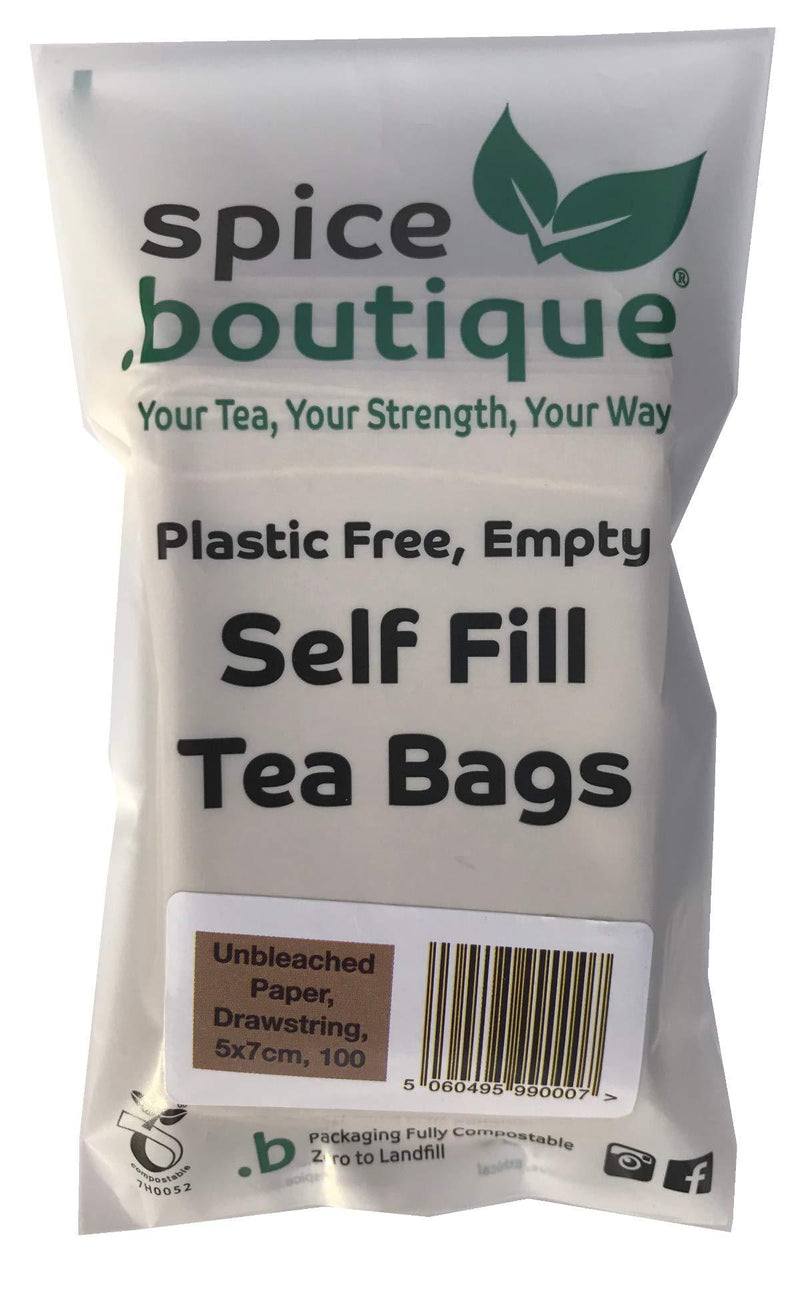 Spice.boutique Unbleached Paper Self Fill Teabags, Plastic Free, One Cup Size 5x7cm, 100 - NewNest Australia