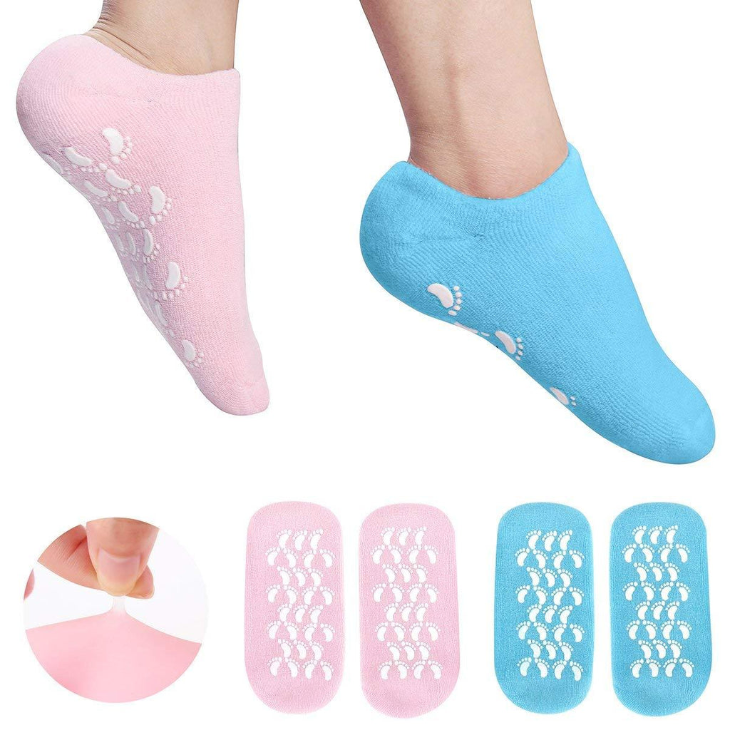 Moisturizing Gel Socks, Ultra-Soft Moisturizing Socks with Spa Quality Gel for Moisturizing Vitamin E and Oil Infused, Gel Socks Helps Repair Dry Cracked Skins and Softens Feet (2 Pair Blue & Pink) - NewNest Australia