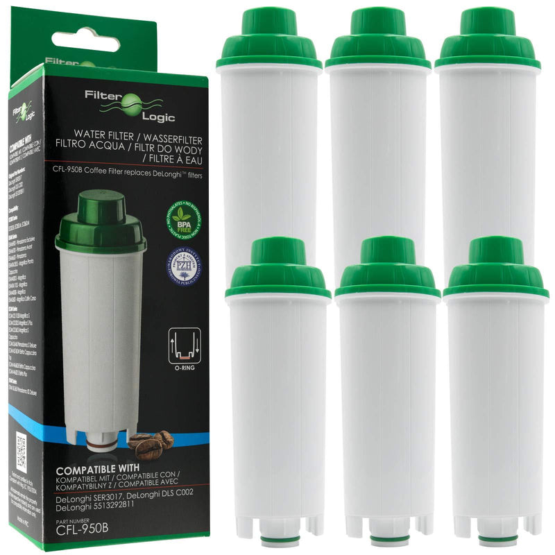 FilterLogic CFL-950B | 6 Pack - Water Filter Softener compatible with Delonghi DLS C002 filter cartridge for coffee maker machines 6er Pack - NewNest Australia