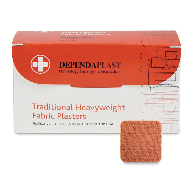 RELIANCE MEDICAL Dependaplast Traditional Heavyweight Fabric Plasters. Extra Cushioning And Physical Protection - Heavy Elastic Fabric - Super-Sticky Zinc Oxide Adhesive (4 x 4 cm, Pack of 100) 4cm x 4cm - NewNest Australia
