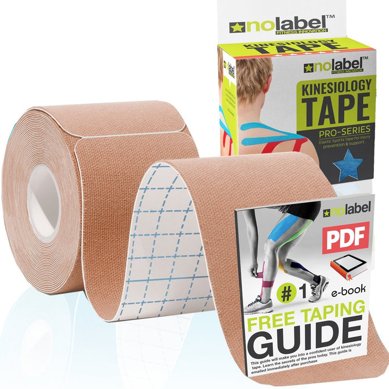 NO LABEL Beige Pre Cut Kinesiology Tape - 5m Roll Pre-Cut Beige Body Tape - Beige Sports Tape - Beige Medical Tape - Beige Physio Tape - Beige Muscle Tape for Muscle Recovery - Free PDF Taping Guide 1 x Roll - NewNest Australia