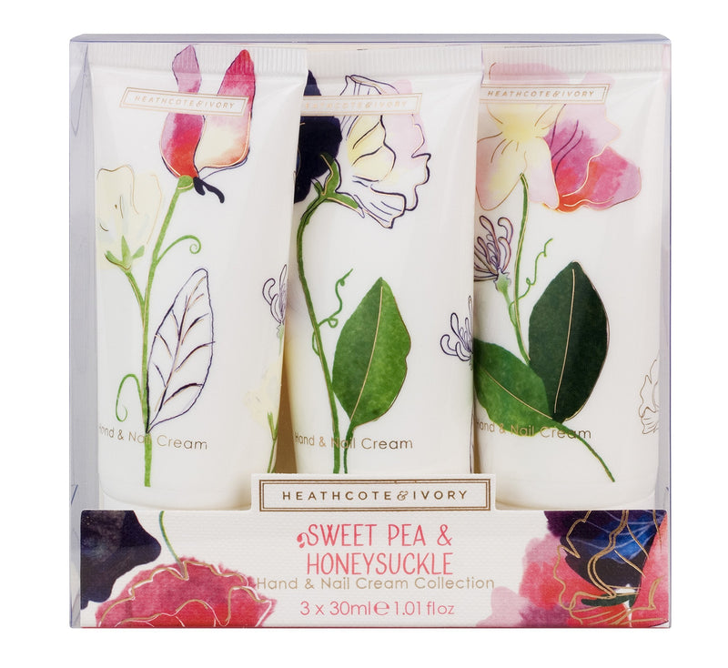 Heathcote & Ivory Sweet Pea and Honeysuckle Hand and Nail Cream Collection, 30 ml, Pack of 3 - NewNest Australia